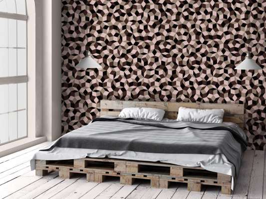 lé de papier peint avec motif géométrique penrose, collé dans une chambre, design IchetKar