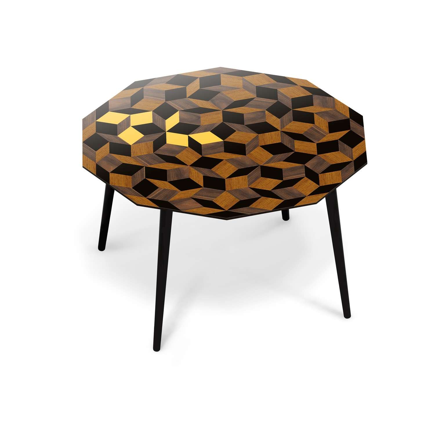 Table à manger ronde Penrose Summer Wood, bois et jaune Design IchetKar édition Bazartherapy