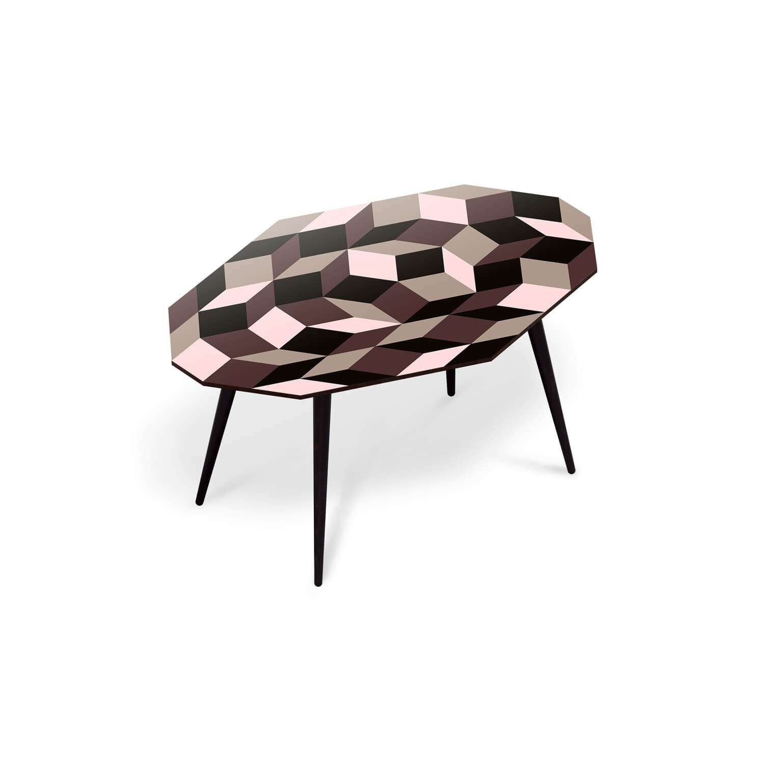 Table basse pour salon, motif Penrose Ice Cream, géométrique et couleur creme glacée, design IchetKar, édition bazartherapy