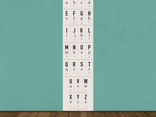 Lé de papier peint pédagogique pour apprendre les lettres de l'alphabet dans sa chambre, design Ich&Kar