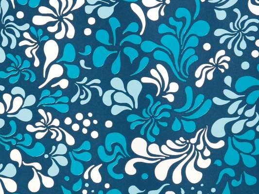 Zoom sur le papier peint Minipop flower bleu et blanc de jour, design IchetKar