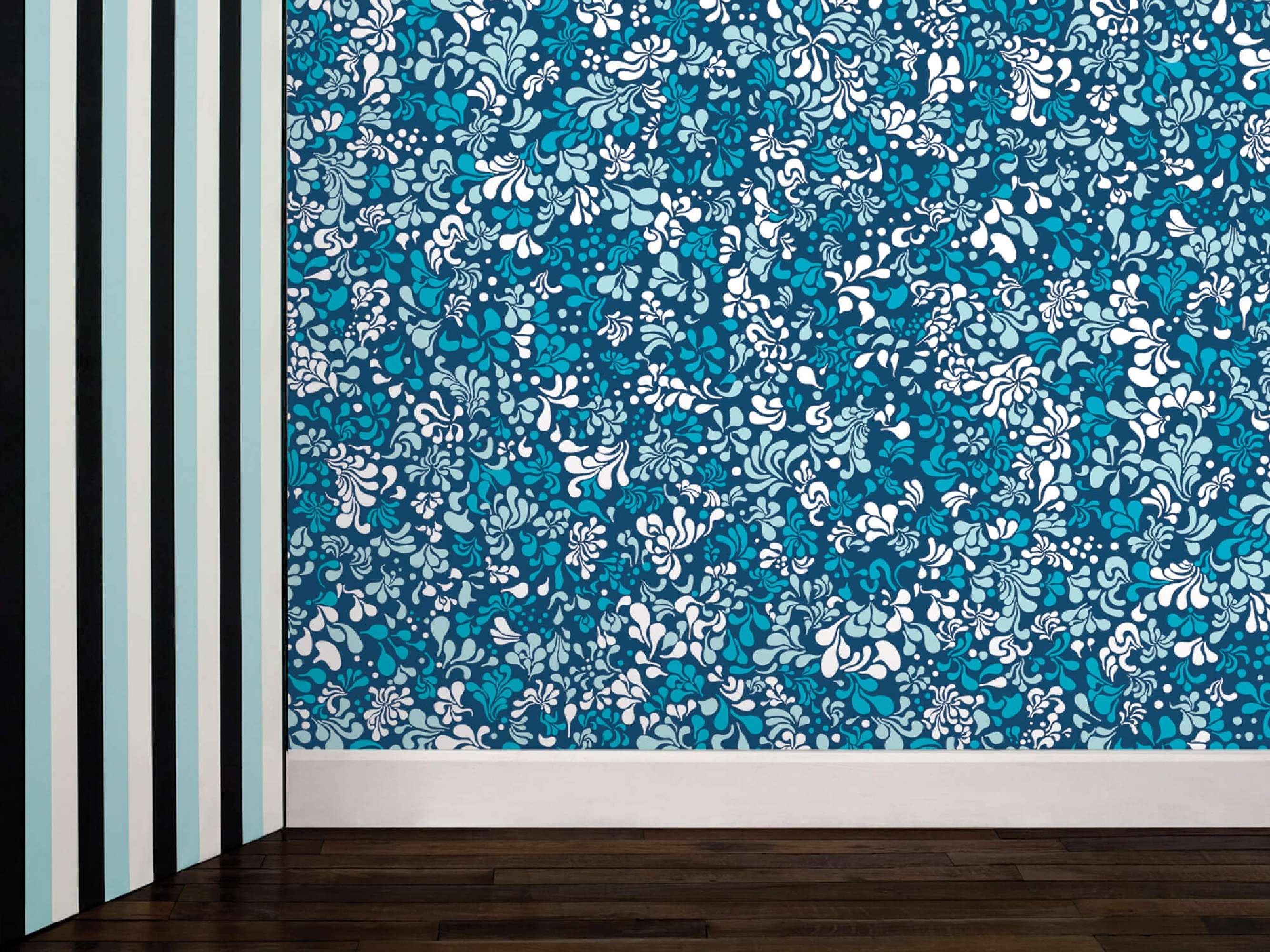 Papier peint Minipop flower bleu et blanc pour une décoration florale phosphorescent, design IchetKar