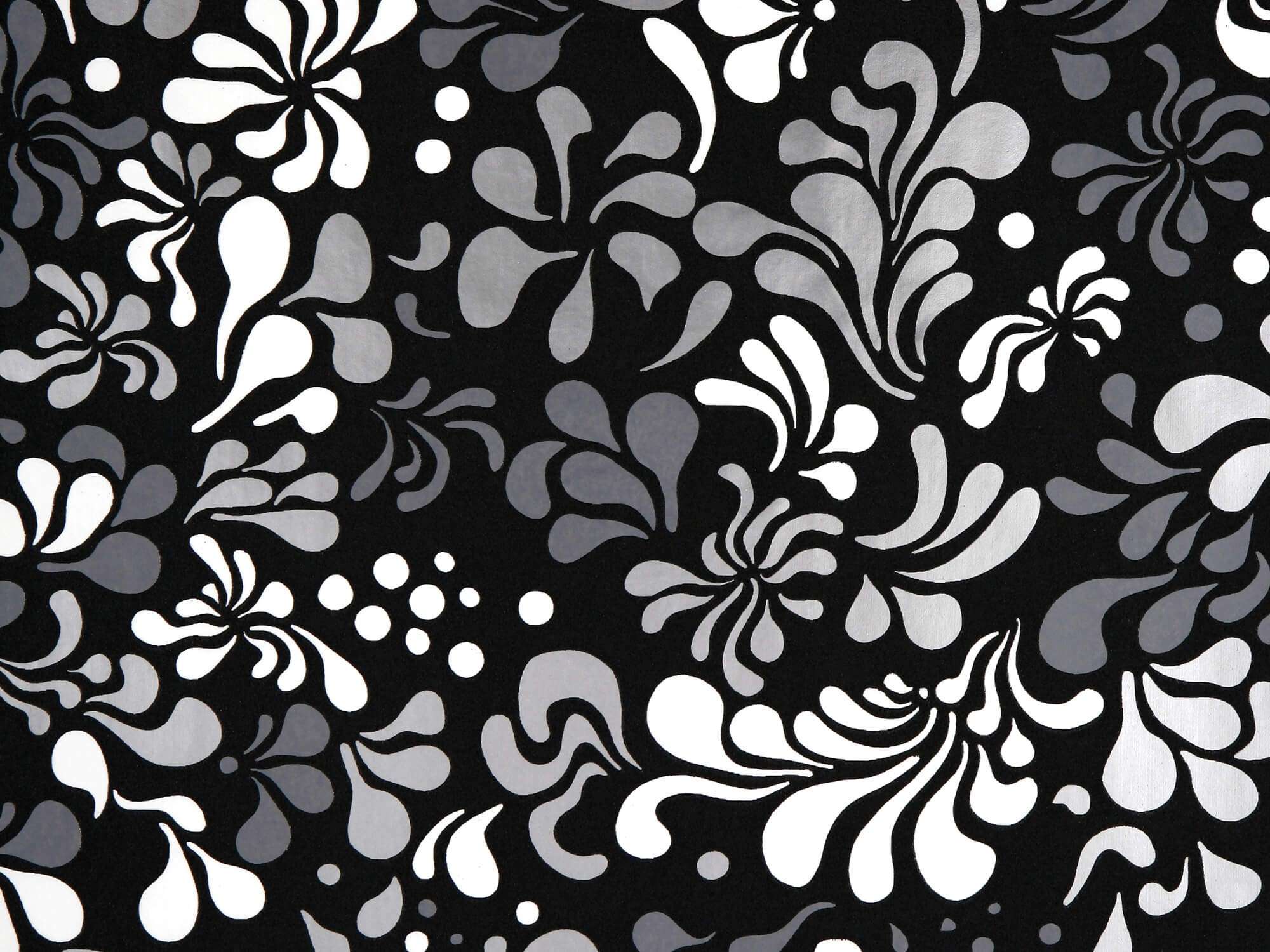 Papier peint Minipop flower gris, noir et blanc pour une décoration florale phosphorescente, design IchetKar