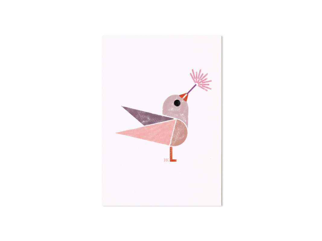 carte postale illustration birdy teinte rose pastel