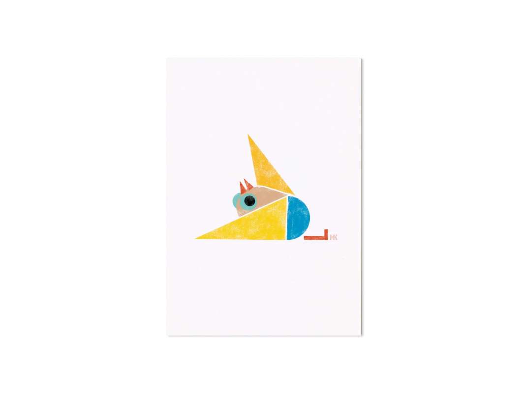 carte postale illustrée d'un petit oiseau a la piscine , design Ich&Kar