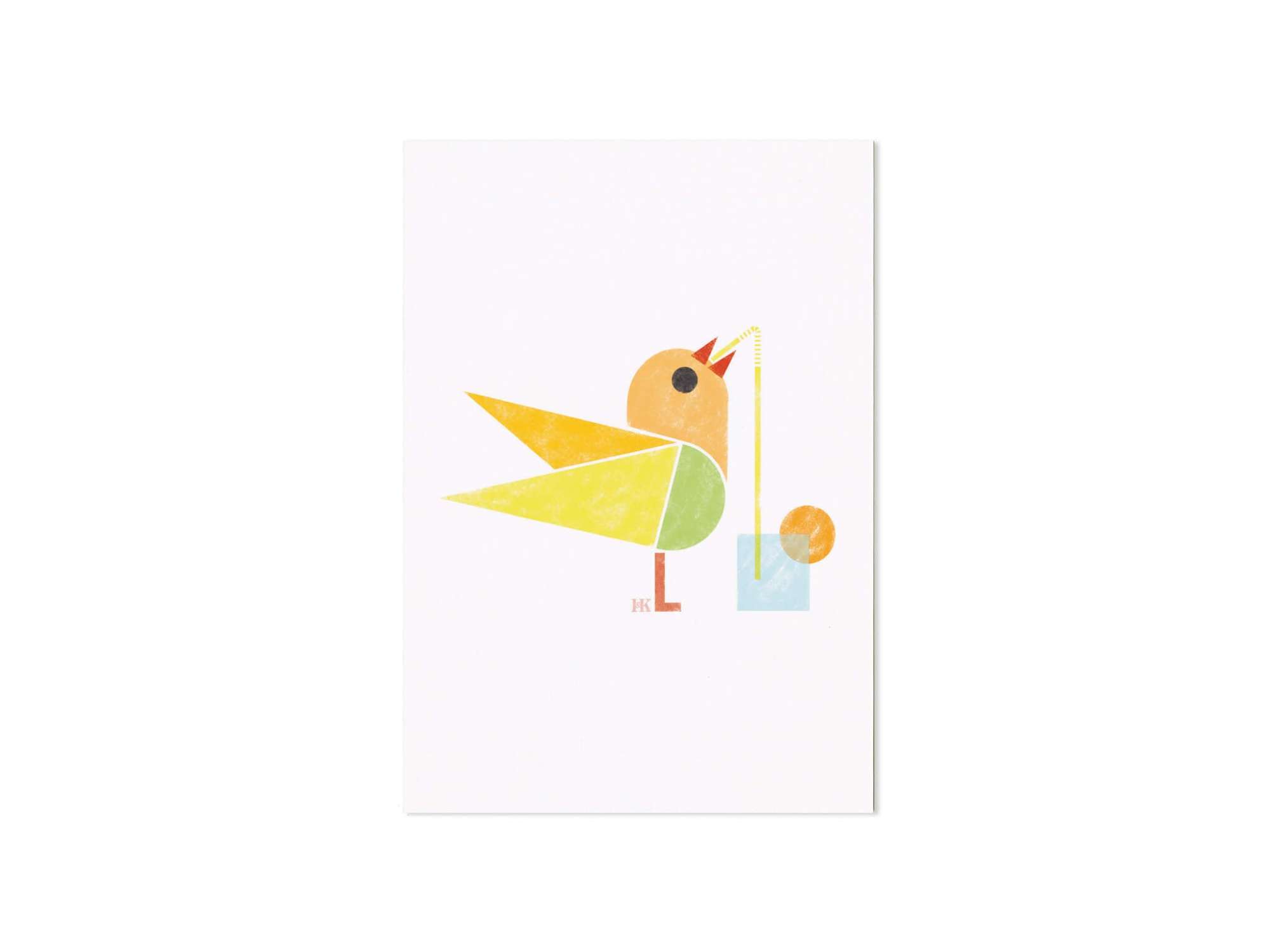 carte postale illustrée d'un petit oiseau avec un cocktail , design Ich&Kar