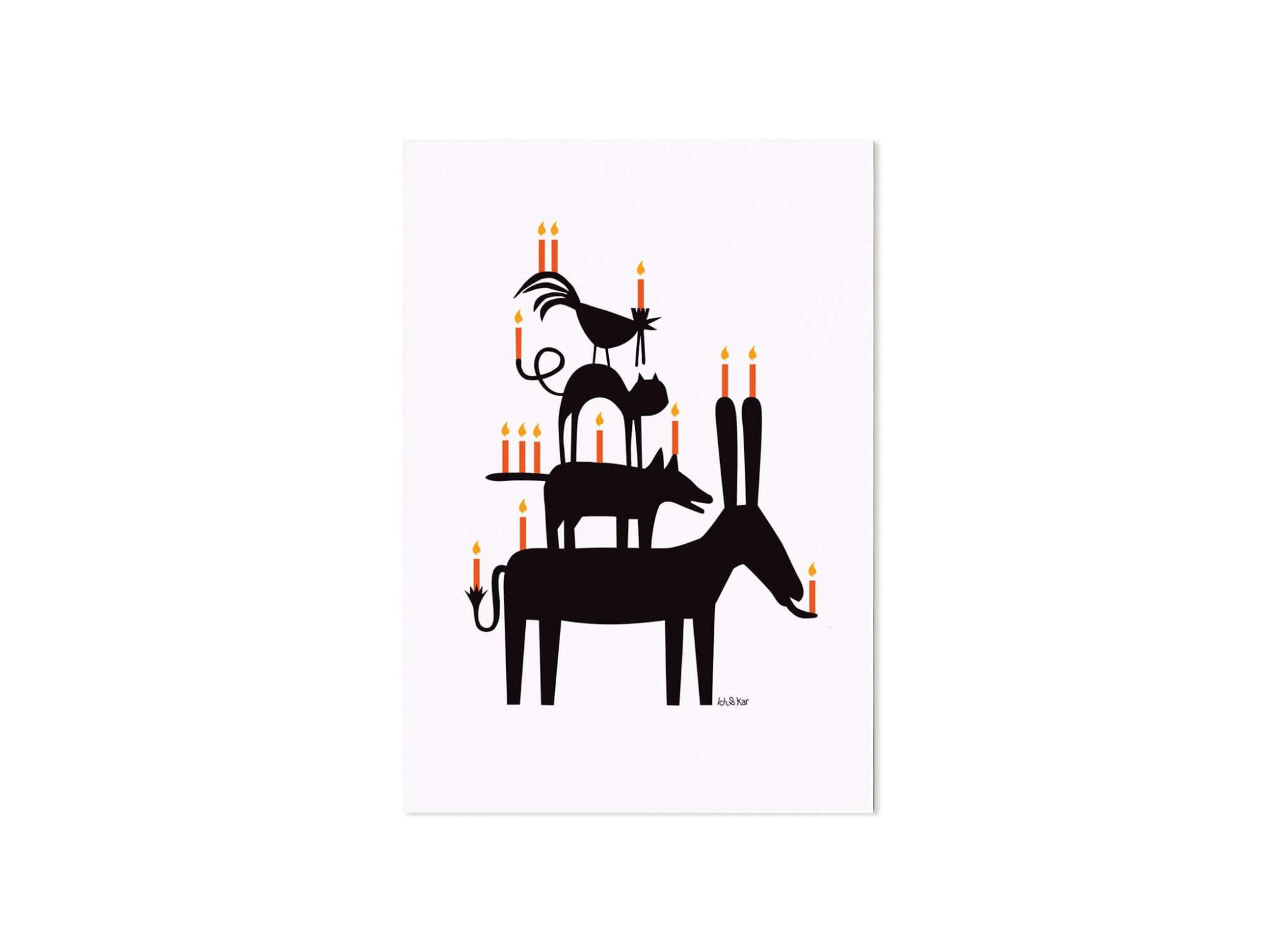 Carte Happy Birthday, revisité en Musiciens de Brême par le studio Ichetkar.