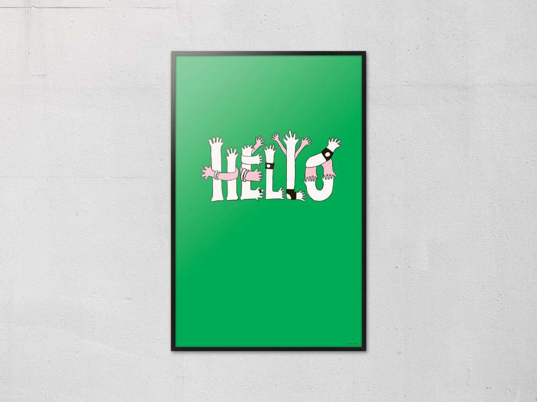 Le poster Hello, dessiné pour la première fois pour le Teknikart Japon