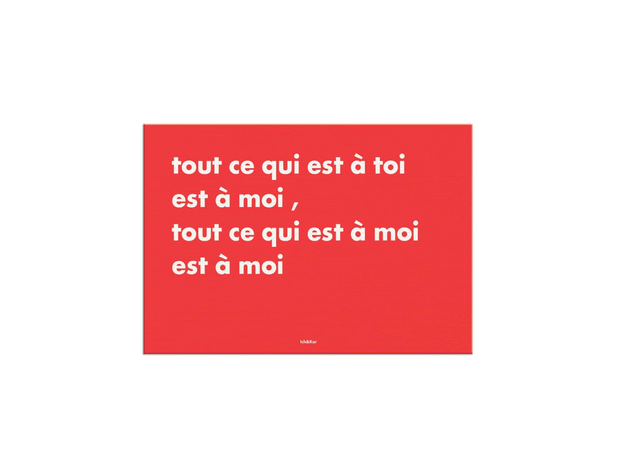 carte postale rouge typographique Ichetkar "tout ce qui est à toi est à moi"