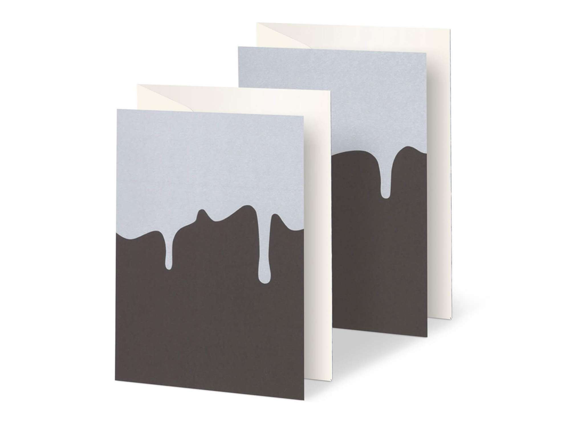 duo de cartes sérigraphiés, motif coulure de chocolat blanc sur papier brun par Ichetkar.