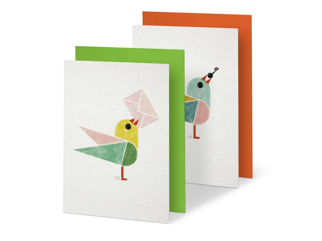 Ich&Kar dessine une série de cartes illustrées de petits oiseaux.