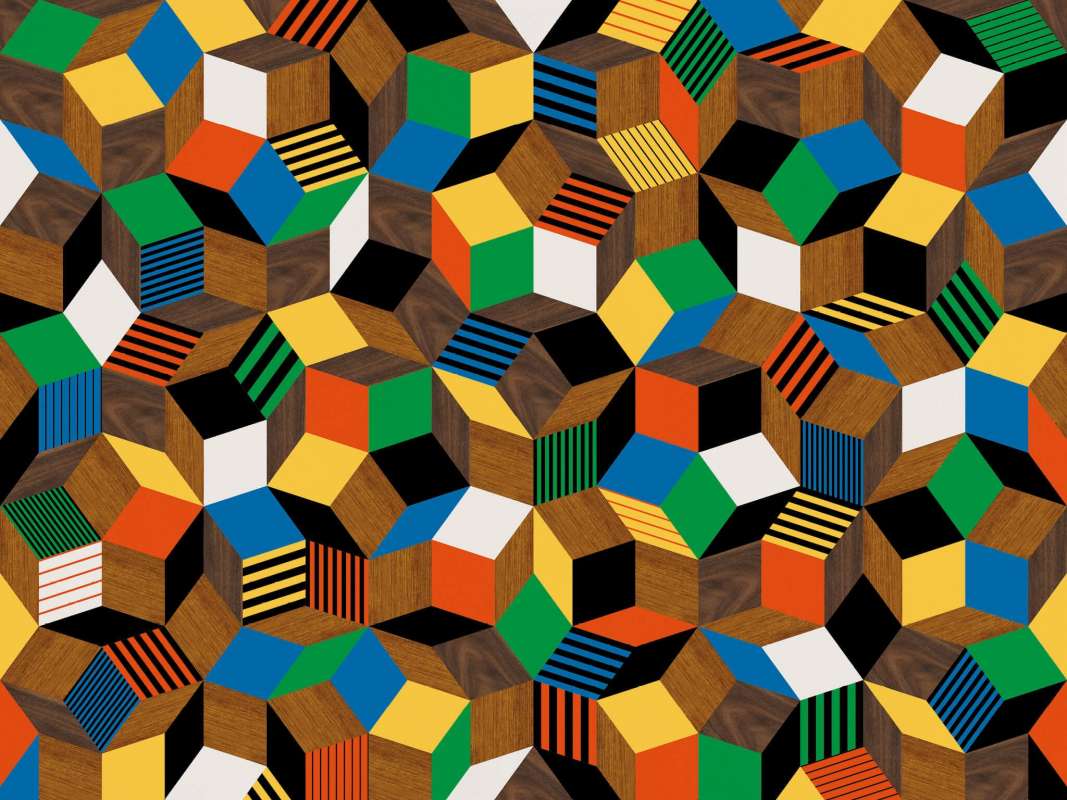 Zoom du papier peint motif géométrique penrose, Penrose Crazy Wood, collection Penrose, design IchetKar