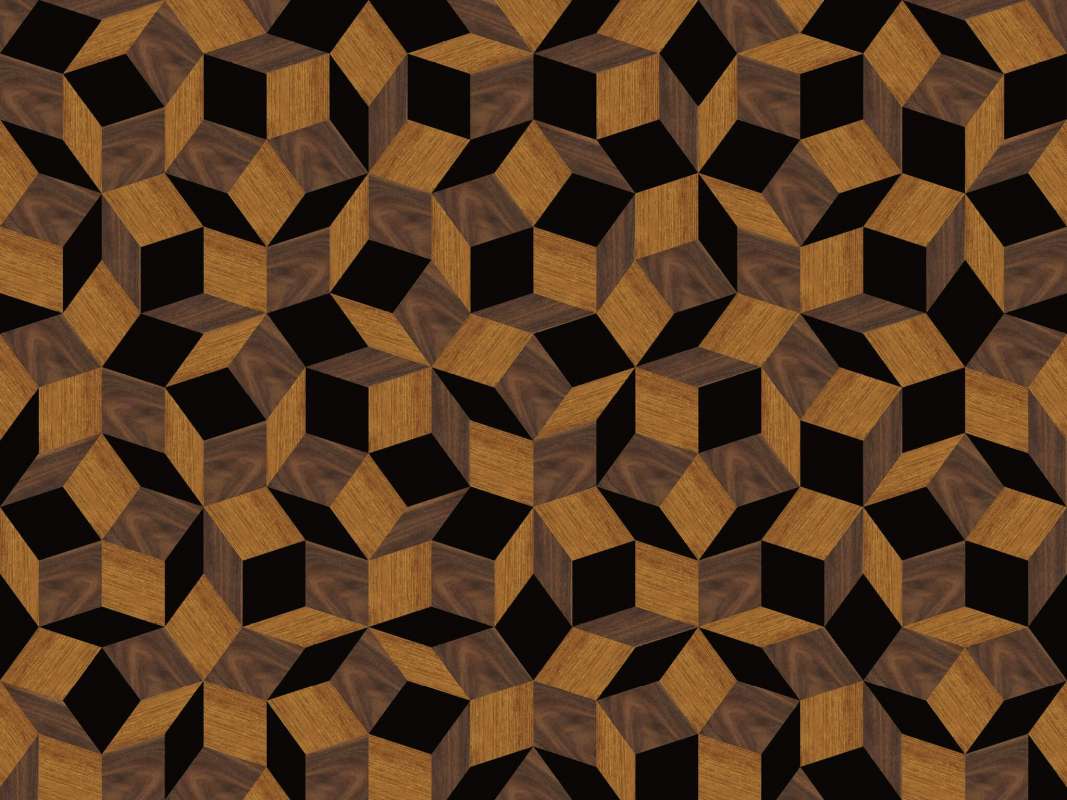 Zoom du papier peint motif géométrique penrose, Penrose Wood & black, collection Penrose, design IchetKar