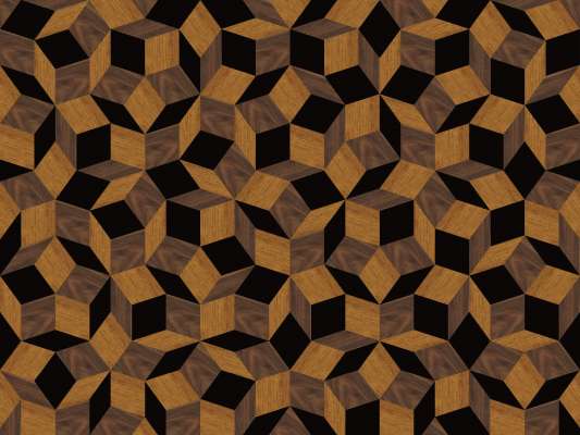Zoom du papier peint motif géométrique penrose, Penrose Wood & black, collection Penrose, design IchetKar