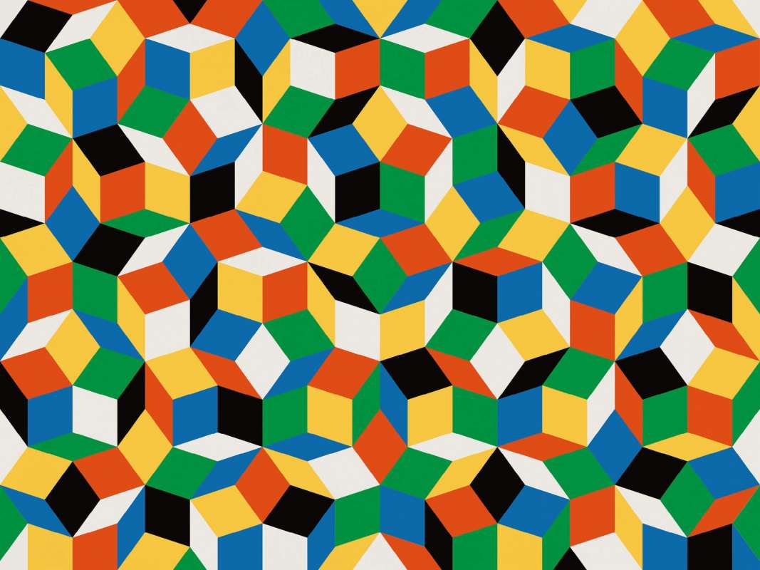 Zoom du papier peint motif géométrique penrose, Penrose Primaries, collection Penrose, design IchetKar