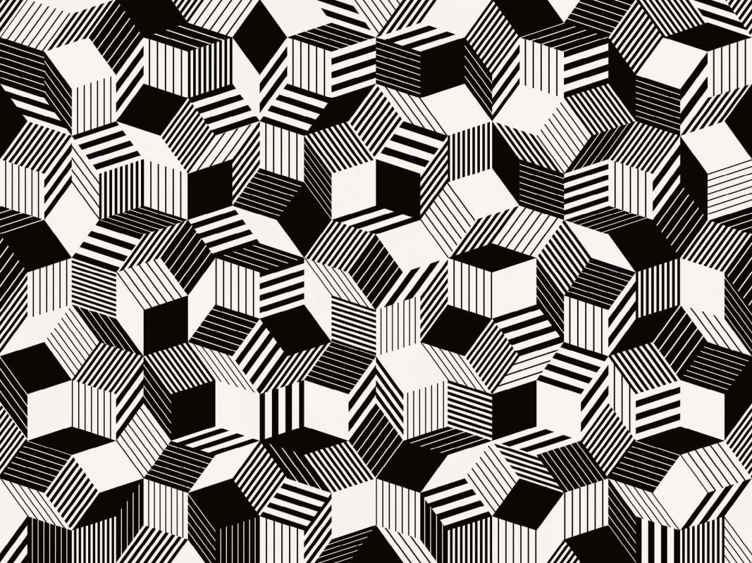 Zoom du papier peint motif géométrique penrose, Penrose Black Stripes, collection Penrose, design IchetKar
