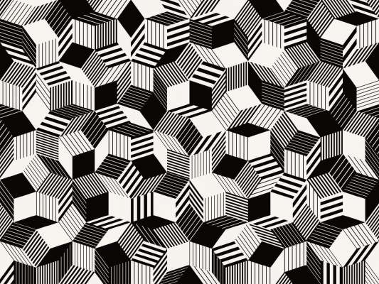 Zoom du papier peint motif géométrique penrose, Penrose Black Stripes, collection Penrose, design IchetKar