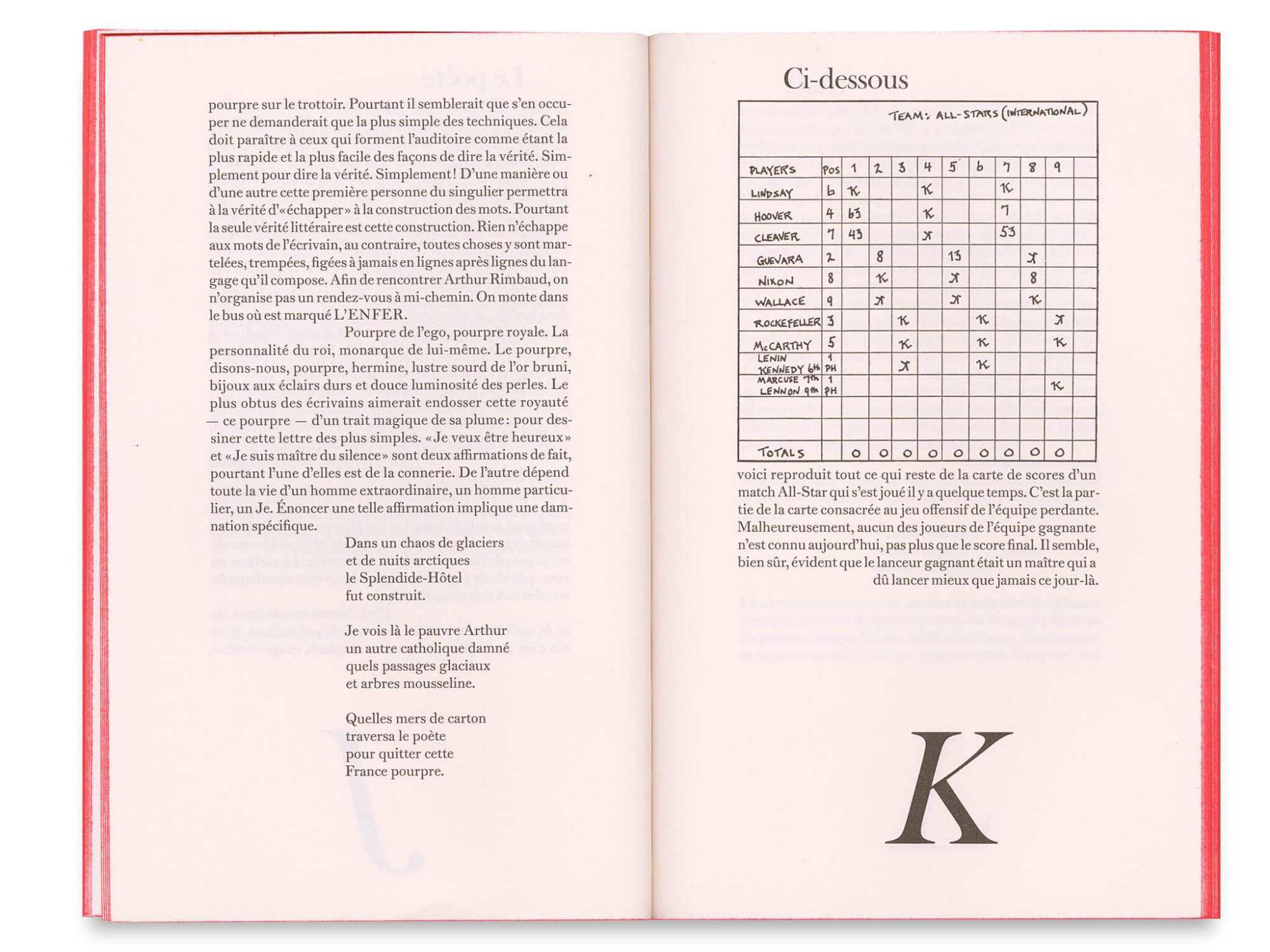 Gilbert Sorrentino Splendide-Hôtel Éditions cent pages Lettre K