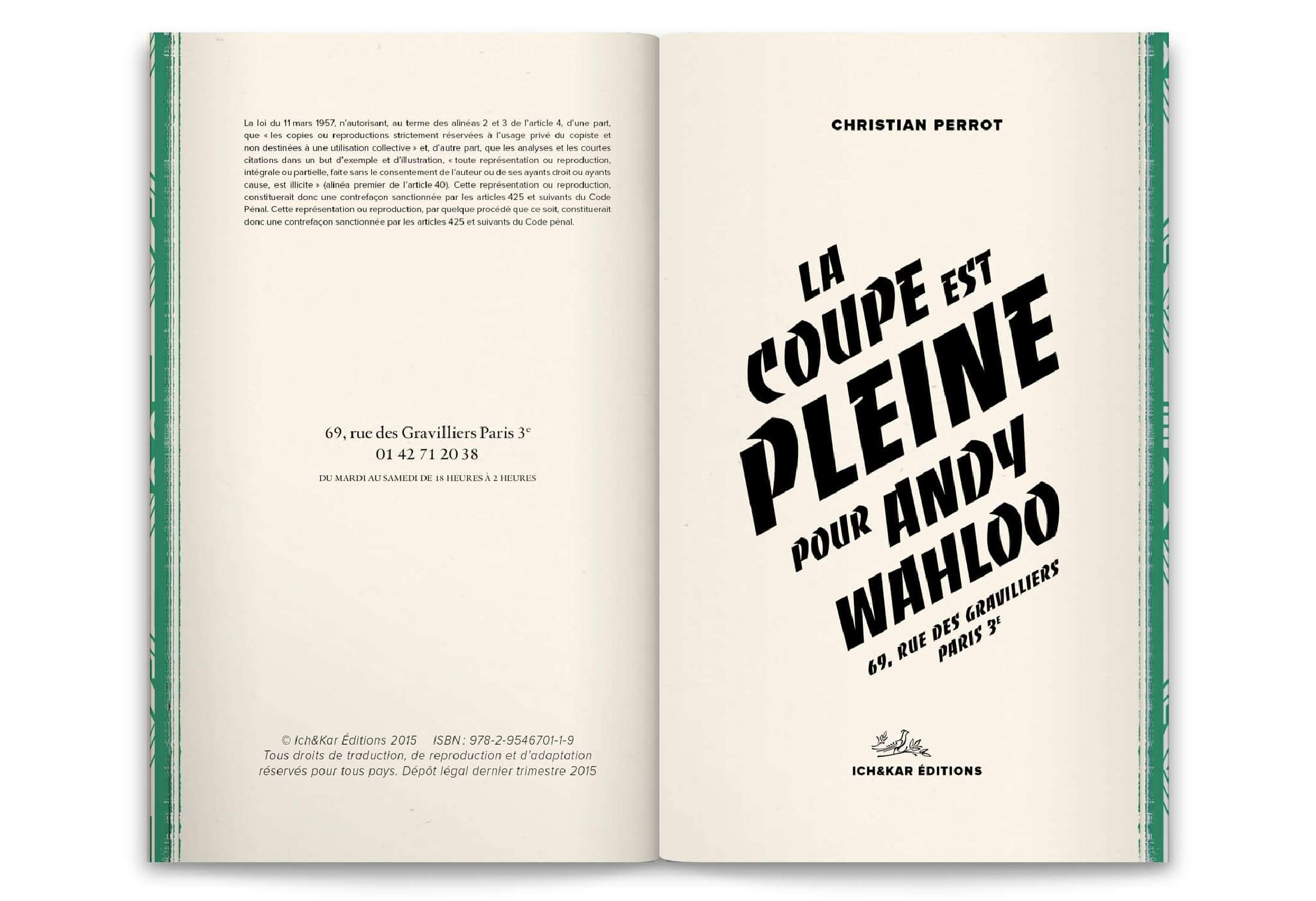 la coupe est pleine pour Andy wahloo, livre-menu dessiné par Ich&Kar pour le lieu parisien