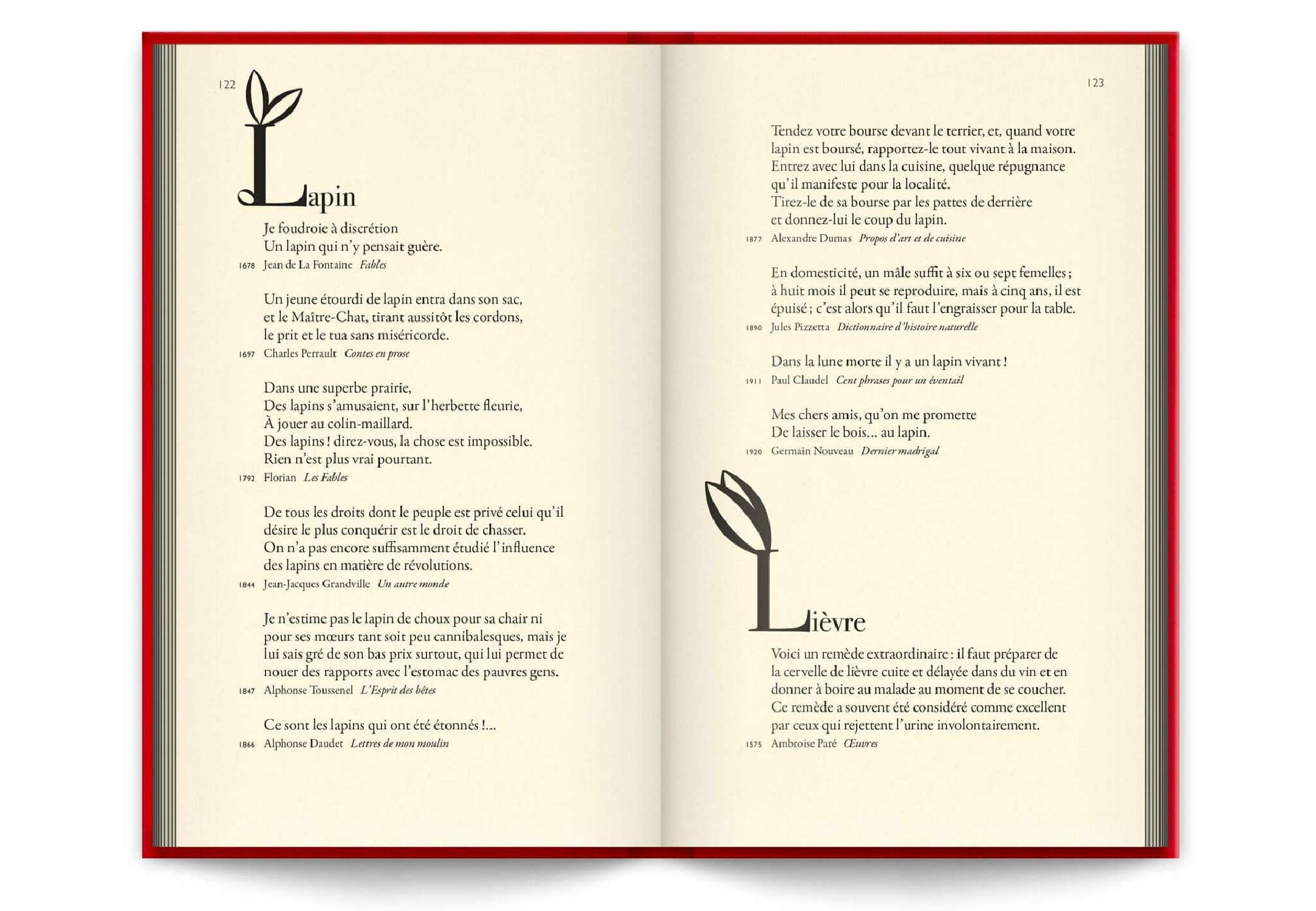 page intérieure du livre de Jean Réal et Ichetkar, mots animaux aux éditions Buchet chastel, illustrant le lapin et le lièvre.