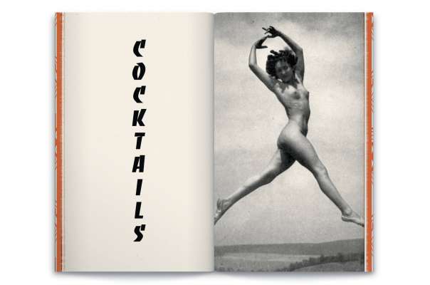 double page du livre Le monde selon Andy wahloo, cocktail menu dans un livre vintage