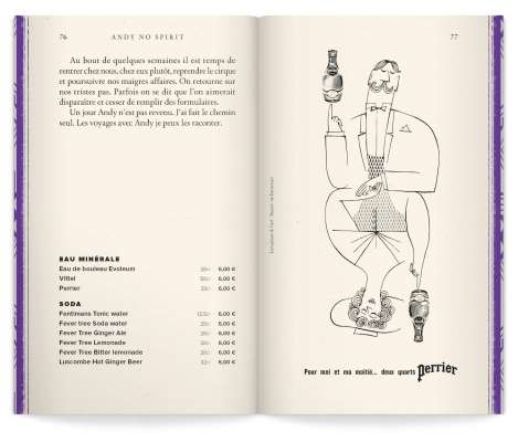 mise en page d'une double page avec illustration vintage de la marque Perrier - Studio ich&Kar