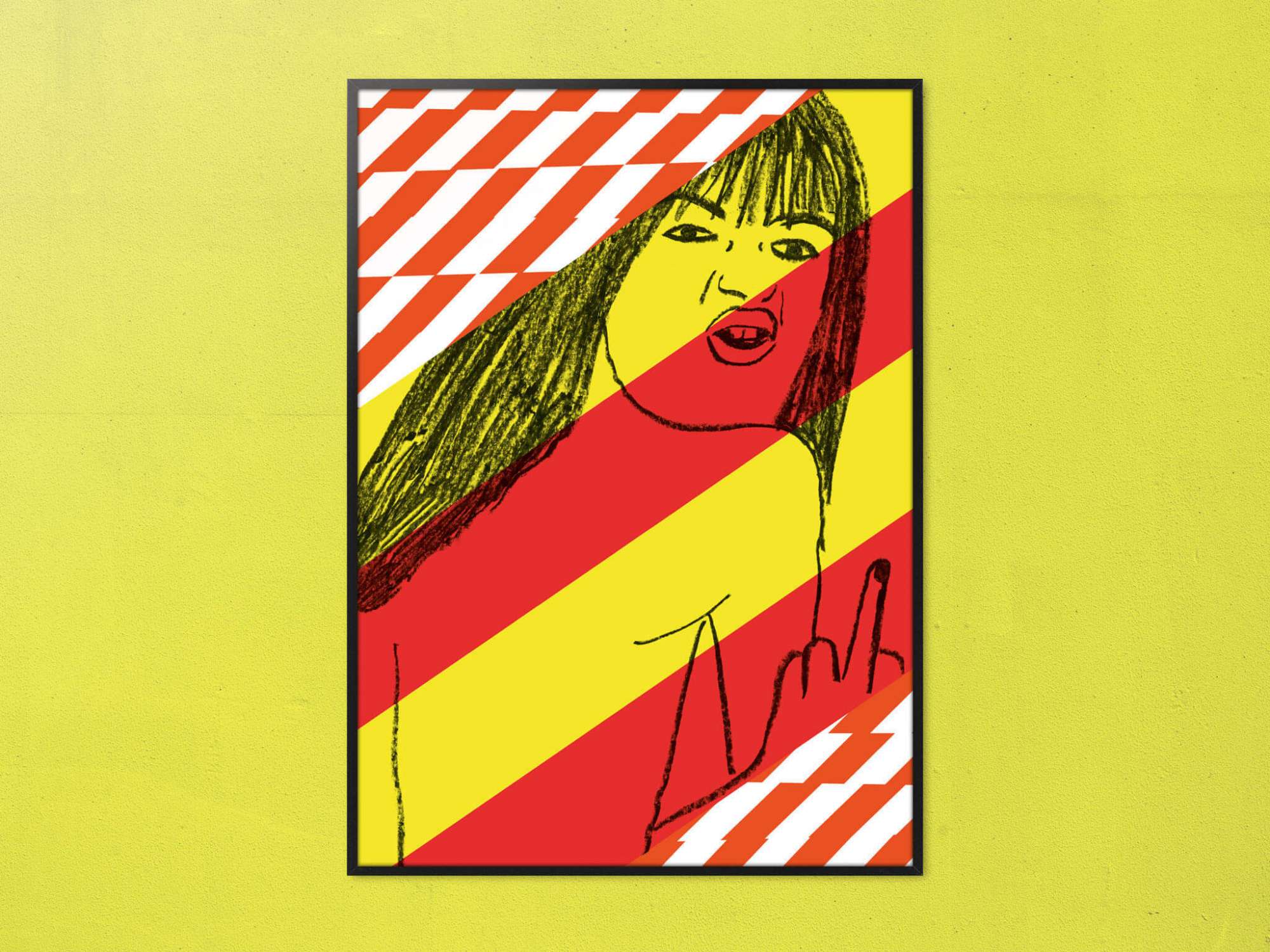 Poster design par IchetKar, dessin d'un fille faisant un fuck sur fond de motif