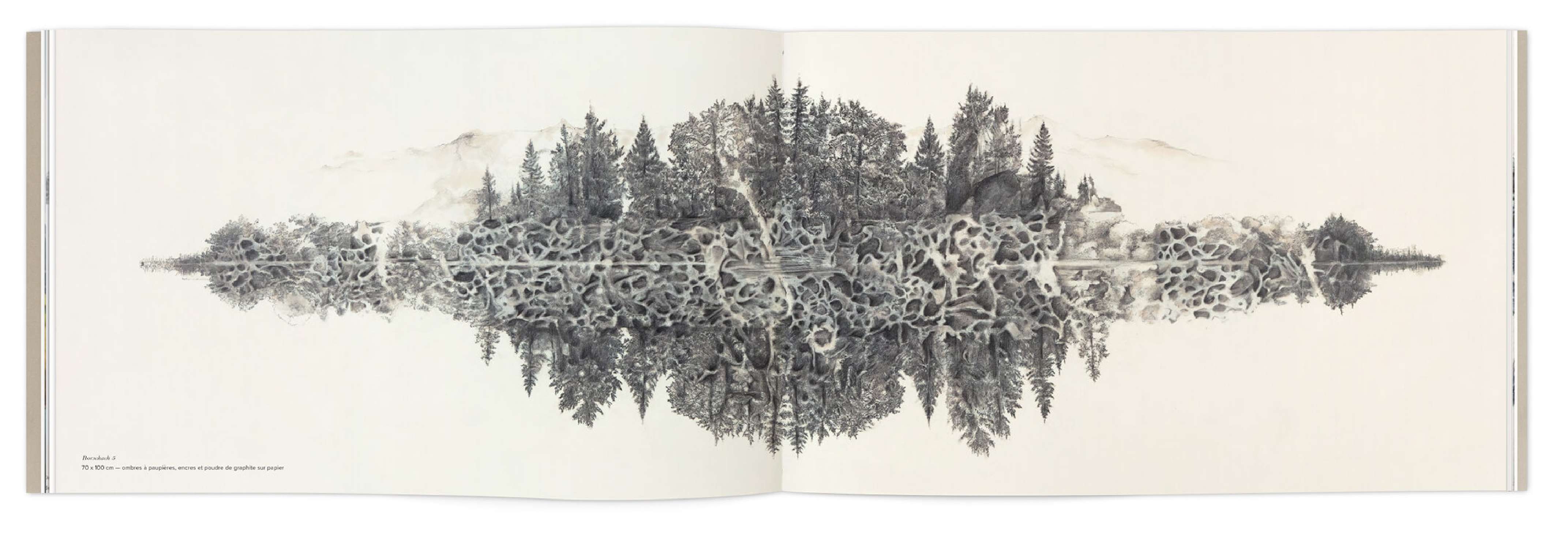 Les dessins de paysage sous la neige d'Hélène Muheim dans le livre quelque part dans l'inachevé, Design graphique IchetKar