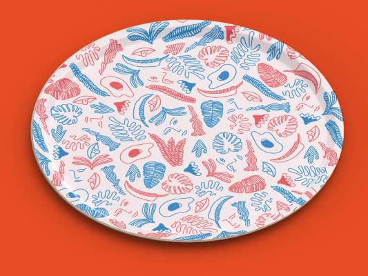 Plateau rond motif illustré inspiration cocteau pour Dear Breakfast, Design IchetKar