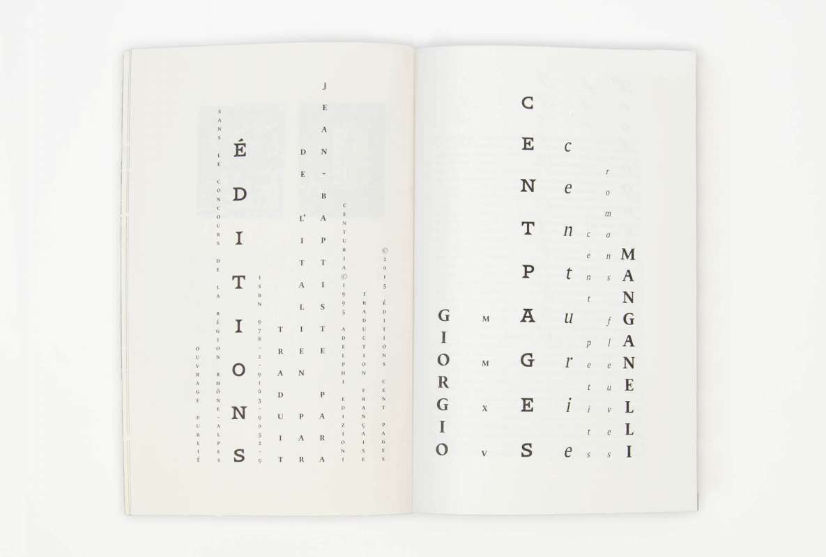 double page du livre Centurie de Giorgio Manganelli aux éditions cent pages
