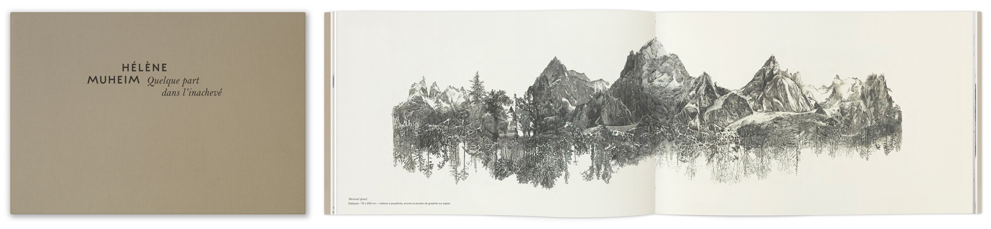 Les dessins de paysage d'Hélène Muheim rassemblés dans le livre Quelque part dans l'inachevé, design graphique IchetKar